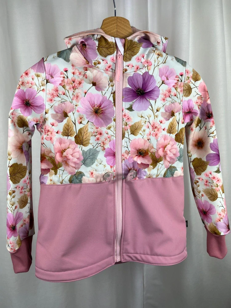 Softshellová parka s fleecem- Něžné květiny- Starorůžová