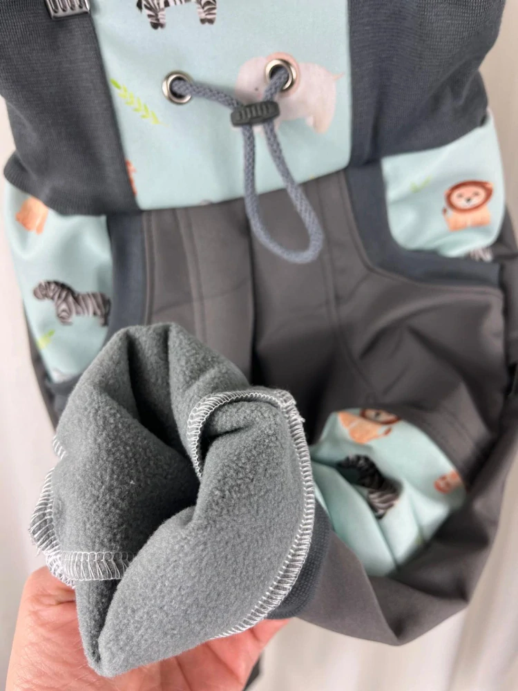 Softshellové kalhoty s fleecem- Zvířátka na mintové