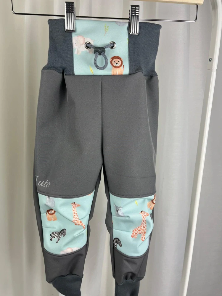 Softshellové kalhoty s fleecem- Zvířátka na mintové
